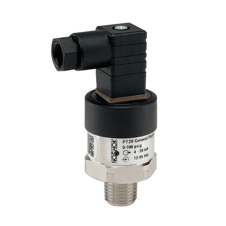 Noshok Pressure Transmitter, 0-300 psi gauge, 0 Vdc to 10 Vdc, 3-wire, 1/4 NPT male, DIN form C PT20-300psig-1-5-2-7